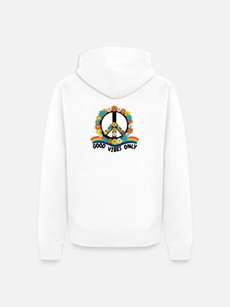 Flower Power Peace – Goood Vibes Only - Unisex Premium Organic Zip Hoodie - white