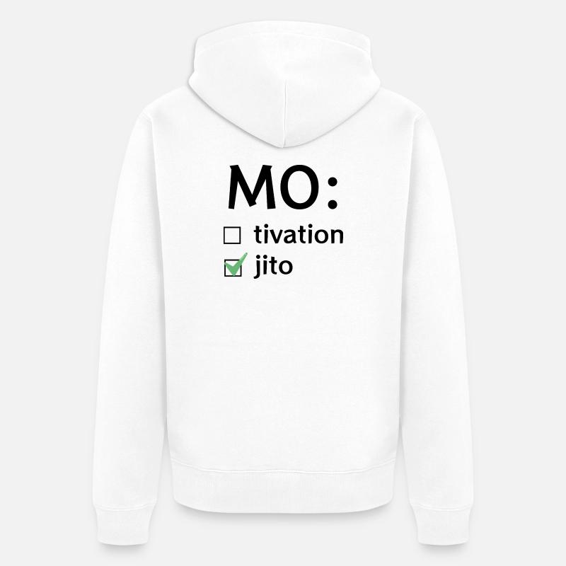 Motivation oder Mojito - Unisex Premium Bio Zip Hoodie - Weiß