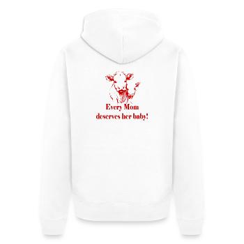 Tierschutz - Kuh + Baby - Unisex Premium Bio Zip Hoodie - Weiß - Hinten - Thijin (182cm)