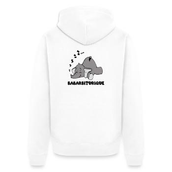 Sleeping Elephant with the title babarbituric - Unisex Premium Organic Zip Hoodie - white - Back - Thijin (182cm)
