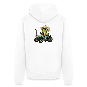 Frosch Traktor Farmer - Unisex Premium Bio Zip Hoodie - Weiß - Hinten - Thijin (182cm)