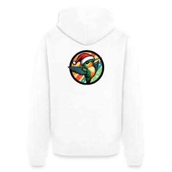 Kolibri im Regenbogen Weihnachtslook - Unisex Premium Bio Zip Hoodie - Weiß - Hinten - Thijin (182cm)