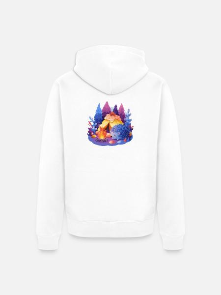 Riccio addormentato al falò - Felpa con cappuccio ecologica premium unisex - bianco