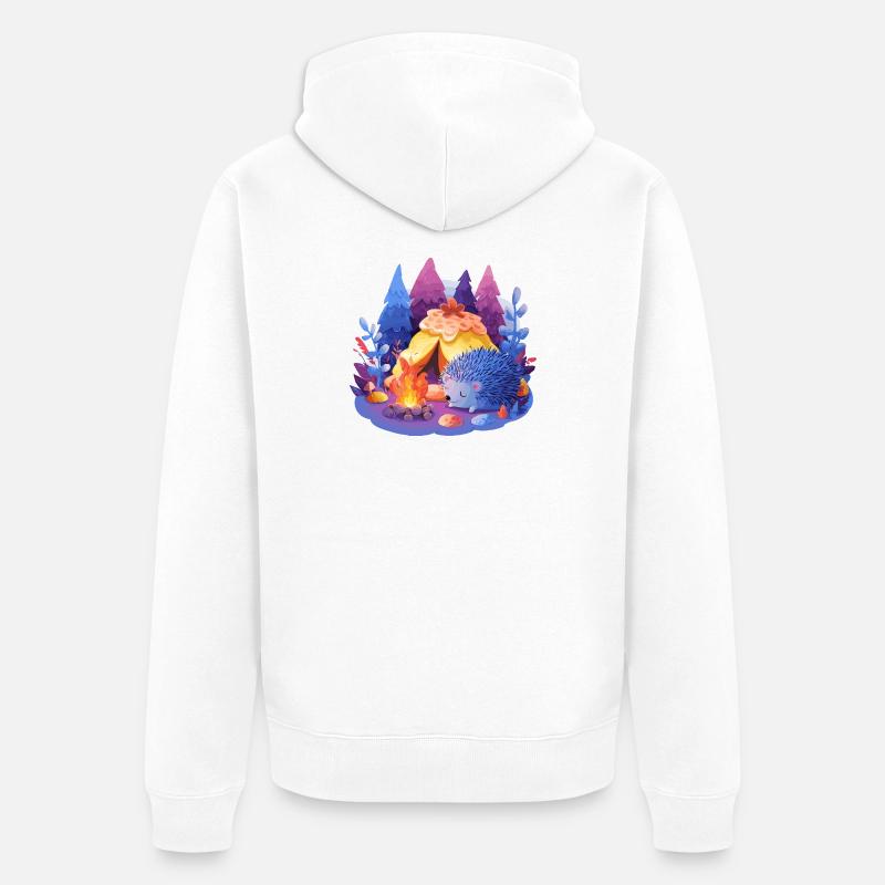 Schlafender Igel am Lagerfeuer - Unisex Premium Bio Zip Hoodie - Weiß