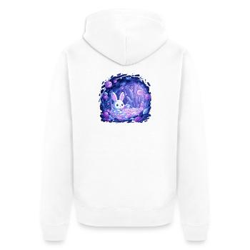 Zuckerhöhle Hase im Bonbonlicht - Unisex Premium Bio Zip Hoodie - Weiß - Hinten - Thijin (182cm)