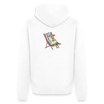 Relaxter Strandpelikan - Unisex Premium Bio Zip Hoodie - Weiß - Hinten - Thijin (182cm)