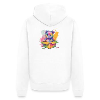 Regenbogenbär im Karton - Unisex Premium Bio Zip Hoodie - Weiß - Hinten - Thijin (182cm)