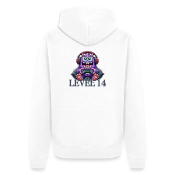 Gaming-Monster beim zocken - Unisex Premium Bio Zip Hoodie - Weiß - Hinten - Thijin (182cm)