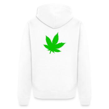 Grünes Cannabisblatt Motiv - Unisex Premium Bio Zip Hoodie - Weiß - Hinten - Thijin (182cm)