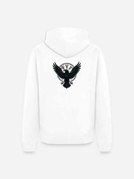 Schwarzer Rabe im Runenkreis - Unisex Premium Bio Zip Hoodie - Weiß
