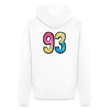 93 Zahl Bunt - Unisex Premium Bio Zip Hoodie - Weiß - Hinten - Thijin (182cm)