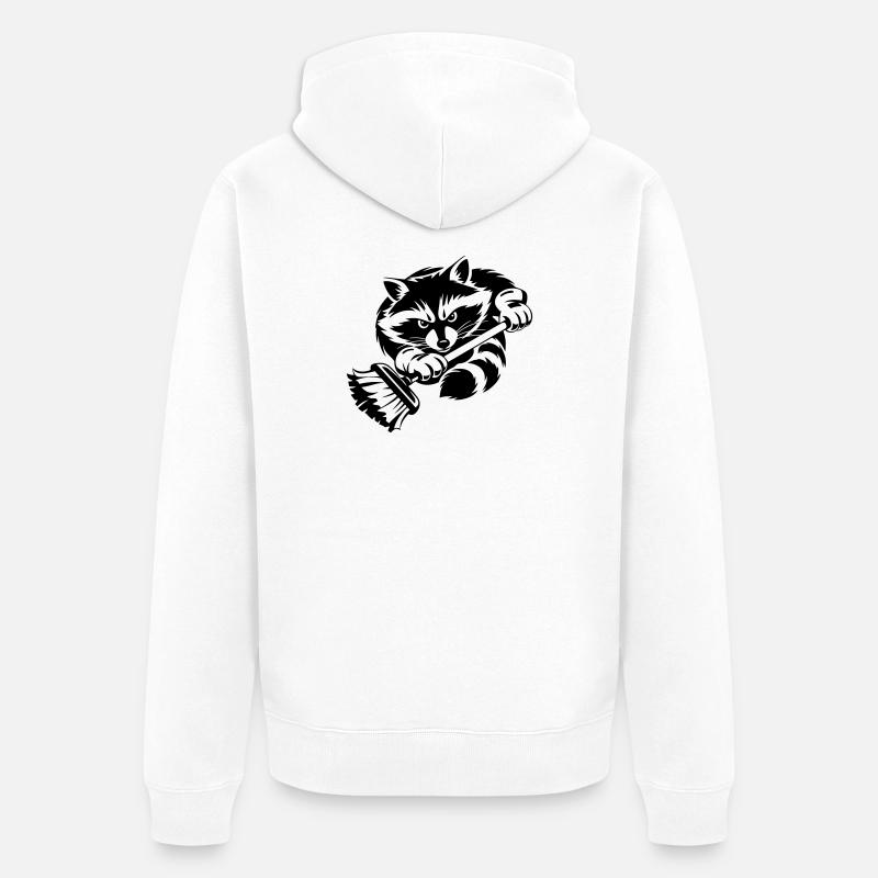 Waschbär mit Wischmopp – Putzprofi - Unisex Premium Bio Zip Hoodie - Weiß