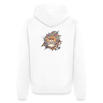 Angry kitty breaks through wall - Unisex Premium Organic Zip Hoodie - white - Back - Thijin (182cm)