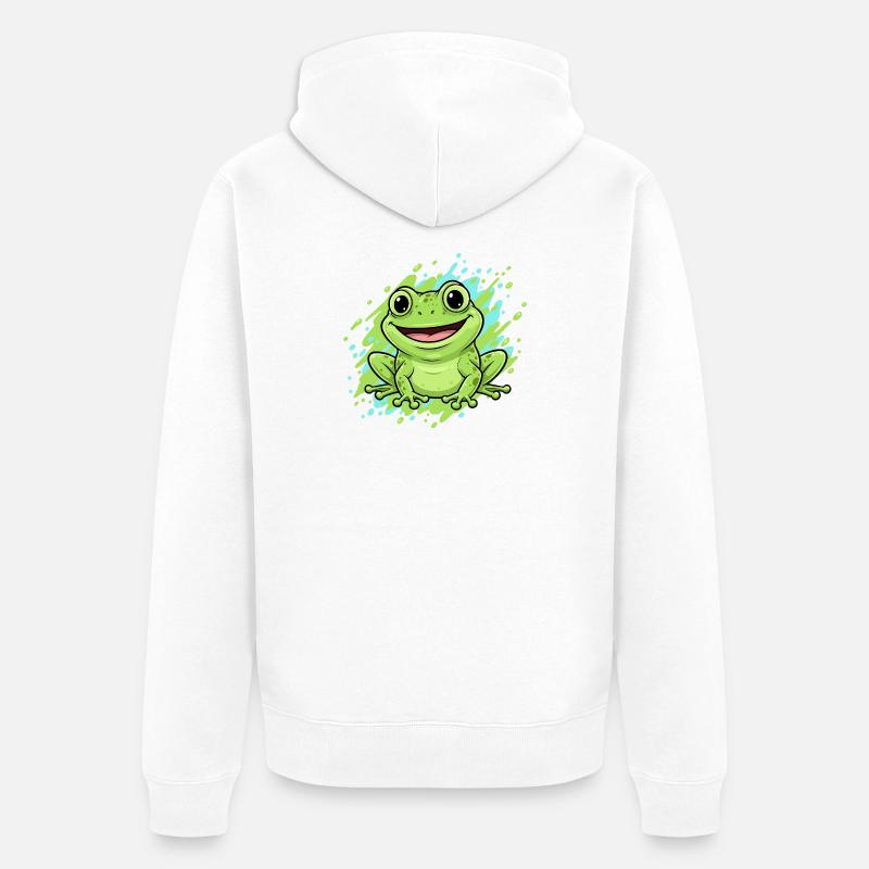 Dessin animé joyeux de grenouilles éclaboussures - Veste à capuche bio Premium Unisexe - blanc