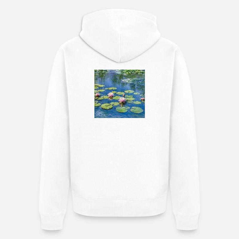 Lys sur un étang bleu - Veste à capuche bio Premium Unisexe - blanc