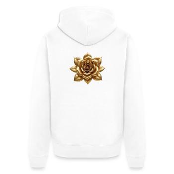 Roségoldenes T-Shirt – Eleganter und minimalistischer Stil - Unisex Premium Bio Zip Hoodie - Weiß - Hinten - Thijin (182cm)