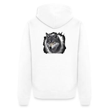 Wolfportrait mit Nebelschwaden - Unisex Premium Bio Zip Hoodie - Weiß - Hinten - Thijin (182cm)
