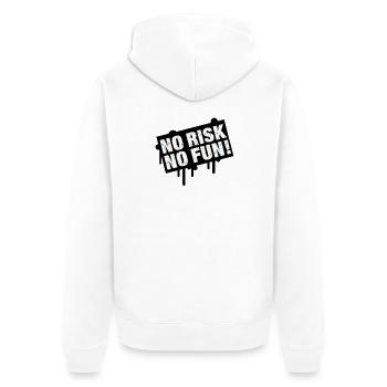Kein Risiko, keine Zeit, Celebration Design - Unisex Premium Bio Zip Hoodie - Weiß - Hinten - Thijin (182cm)