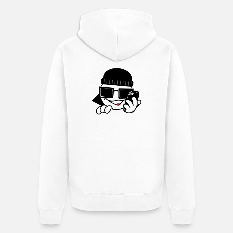 Hackeravec smartphone et cœurs - Veste à capuche bio Premium Unisexe - blanc