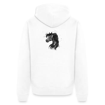 Motif gracieux du cheval noir - Veste à capuche bio Premium Unisexe - blanc - Dos - Thijin (182cm)