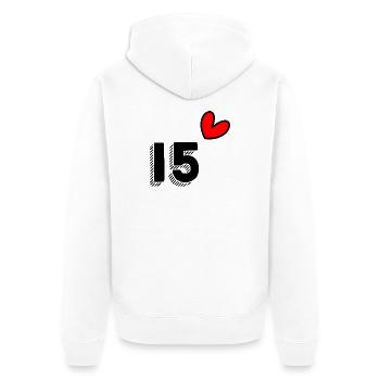 15. 15 ANS. 15e ANNIVERSAIRE. ANNIVERSAIRE 15 ANS. - Veste à capuche bio Premium Unisexe - blanc - Dos - Thijin (182cm)