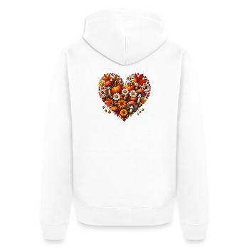 Heart, filled with pumpkins, mushrooms and autumn leaves - Unisex Premium Organic Zip Hoodie - white - Back - Thijin (182cm)