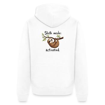 Faultier-Modus aktiviert: Hängende Faultierkunst - Unisex Premium Bio Zip Hoodie - Weiß - Hinten - Thijin (182cm)