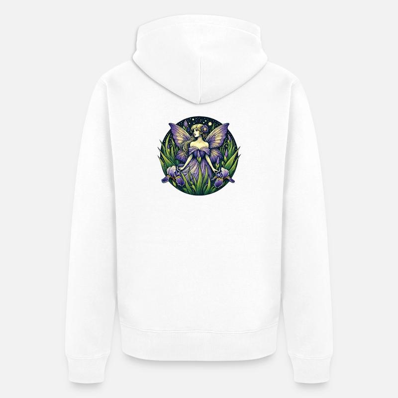 Fée enchantée dans le jardin d'iris - Veste à capuche bio Premium Unisexe - blanc