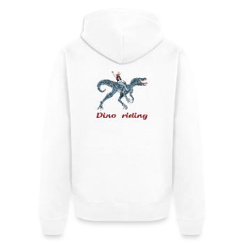 Dino Rider Adventurer Illustration - Unisex Premium Organic Zip Hoodie - white - Back - Thijin (182cm)