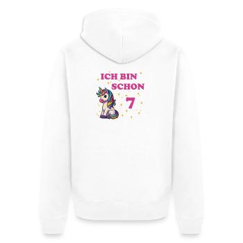 Children's Birthday 7, Dancing Funny Unicorn - Unisex Premium Organic Zip Hoodie - white - Back - Thijin (182cm)