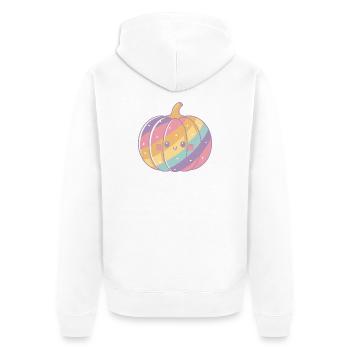 Regenbogen Pastell Kürbis - Unisex Premium Bio Zip Hoodie - Weiß - Hinten - Thijin (182cm)