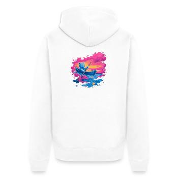 Neonbär im pinken Sonnenuntergangskanu - Unisex Premium Bio Zip Hoodie - Weiß - Hinten - Thijin (182cm)