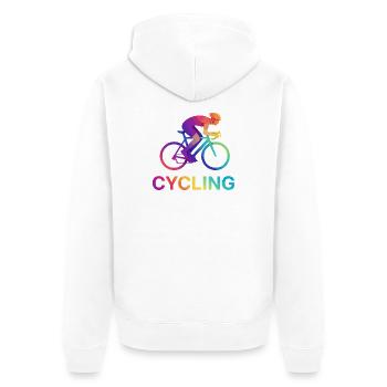 Lebendiges Regenbogen-Radfahrerdesign - Unisex Premium Bio Zip Hoodie - Weiß - Hinten - Thijin (182cm)
