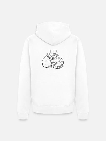 Amis mignons (Chat + Chien) - Veste à capuche bio Premium Unisexe - blanc