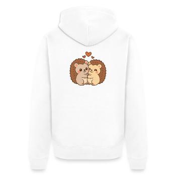Valentinstag Herz Igel Paar - Unisex Premium Bio Zip Hoodie - Weiß - Hinten - Thijin (182cm)