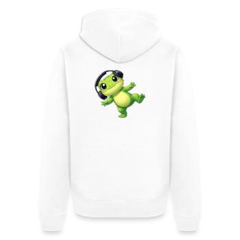 Süßer Frosch Kröte Unke mit Kopfhörern Tanzen Tech - Unisex Premium Bio Zip Hoodie - Weiß - Hinten - Thijin (182cm)