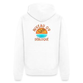 Level 09 Unlocked, modern artwork and joyeus - Unisex Premium Organic Zip Hoodie - white - Back - Thijin (182cm)