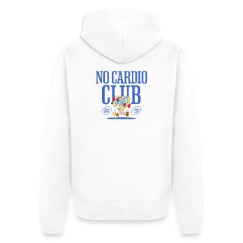 No Cardio Club – Gym Humor Design - Unisex Premium Bio Zip Hoodie - Weiß - Hinten - Thijin (182cm)