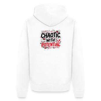 Chaotic with Potential - Lustiger Sarkasmus Spruch - Unisex Premium Bio Zip Hoodie - Weiß - Hinten - Thijin (182cm)