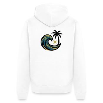 Welle Palme Surfen Strandurlaub Beachclub - Unisex Premium Bio Zip Hoodie - Weiß - Hinten - Thijin (182cm)