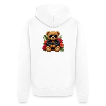 Biker teddy bear with flowers - Unisex Premium Organic Zip Hoodie - white - Back - Thijin (182cm)