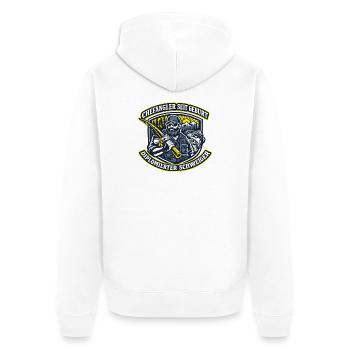 Angler Profi Badge im Berglicht - Unisex Premium Bio Zip Hoodie - Weiß - Hinten - Thijin (182cm)