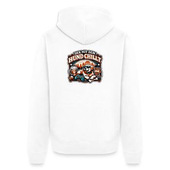 Hund Chillt im Wald mit Controller - Unisex Premium Bio Zip Hoodie - Weiß - Hinten - Thijin (182cm)