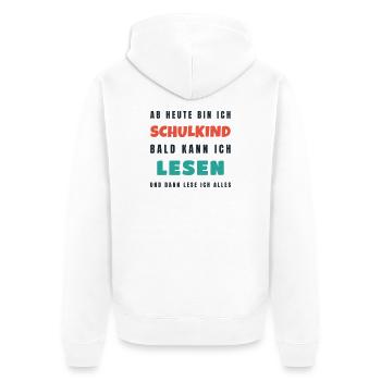 Schulkind 2026 Bald kann ich lesen - Einschulung - Unisex Premium Bio Zip Hoodie - Weiß - Hinten - Thijin (182cm)