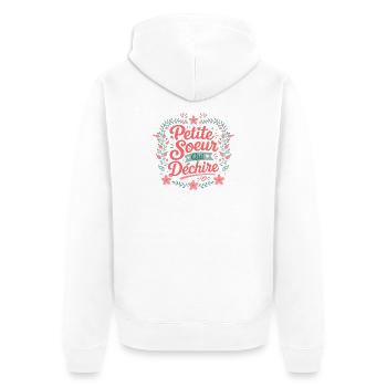 Petite Sœur Qui Déchire - Cadeau Anniversaire - Veste à capuche bio Premium Unisexe - blanc - Dos - Thijin (182cm)
