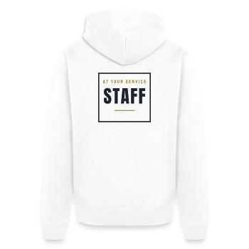 Staff Stempel Retro - Personal Service Look - Unisex Premium Bio Zip Hoodie - Weiß - Hinten - Thijin (182cm)