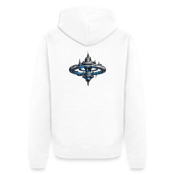 Neonring Raumstation SciFi Kunst - Unisex Premium Bio Zip Hoodie - Weiß - Hinten - Thijin (182cm)