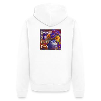 Bunte Blüten vs Alltag - Unisex Premium Bio Zip Hoodie - Weiß - Hinten - Thijin (182cm)
