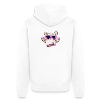Katze mit Sonnenbrille und cooler Nachricht - Unisex Premium Bio Zip Hoodie - Weiß - Hinten - Thijin (182cm)