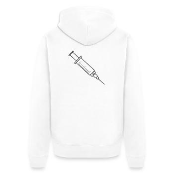 Impfspritze mit Medikamenten und Nadel - Unisex Premium Bio Zip Hoodie - Weiß - Hinten - Thijin (182cm)
